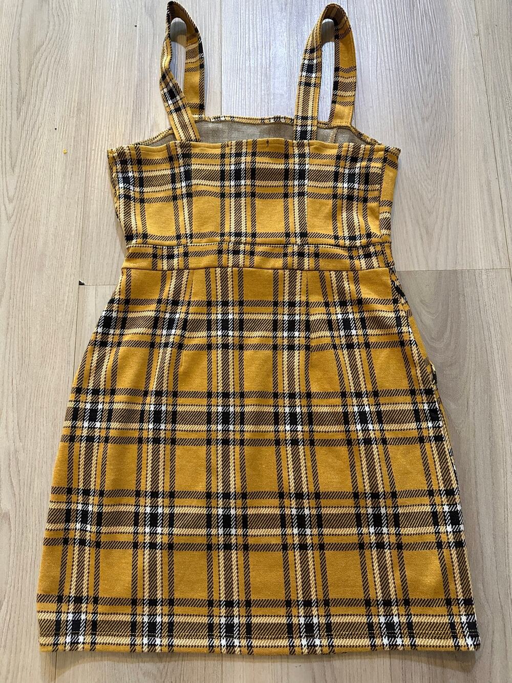 Bershka NWT Yellow Plaid Pinafore Mini Dress Womens XS New With Tags Checked BSK